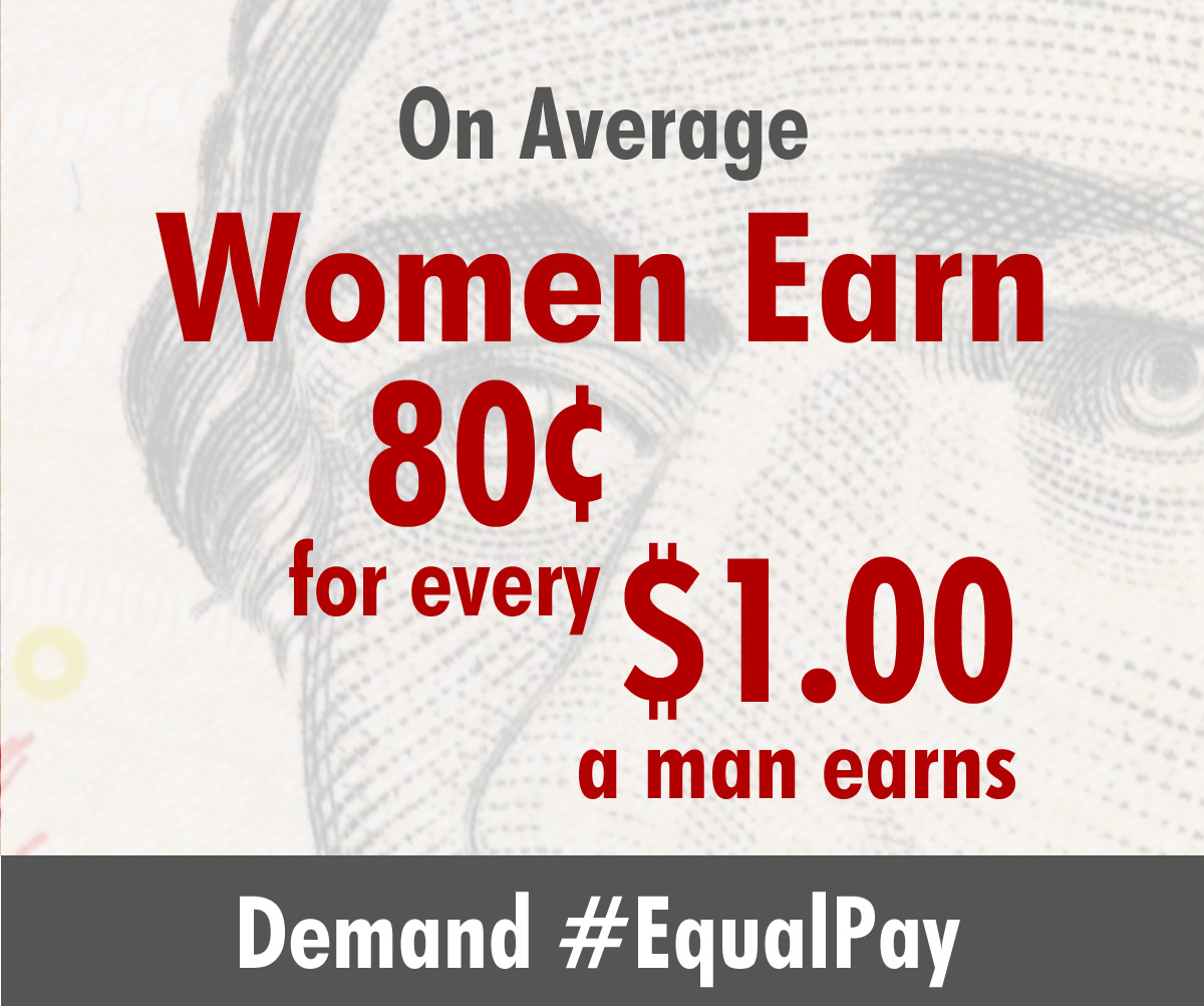 Graphic explaining how women earn 80 cents for every dollar a man earns