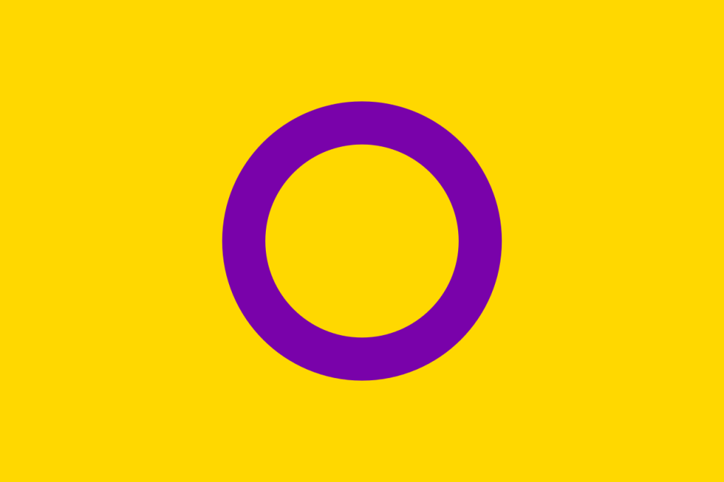 Image of Intersex Pride Flag, a purple cirlce with a yellow background