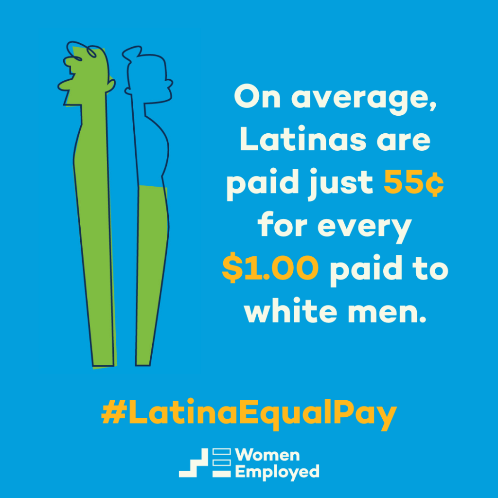 graphic shoing that, on Average, Latinas are paid just 55 cents for every dollar paid to white men