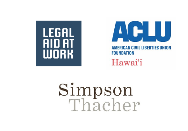Logos of LAAW Simpson Thacher and the ACLU of Hawai'i