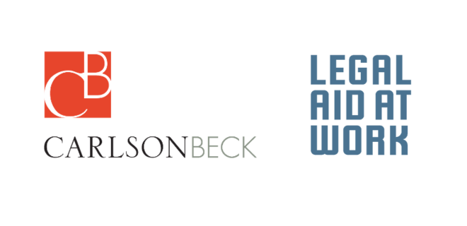 Logos of Carlson Beck and Legal Aid at Work